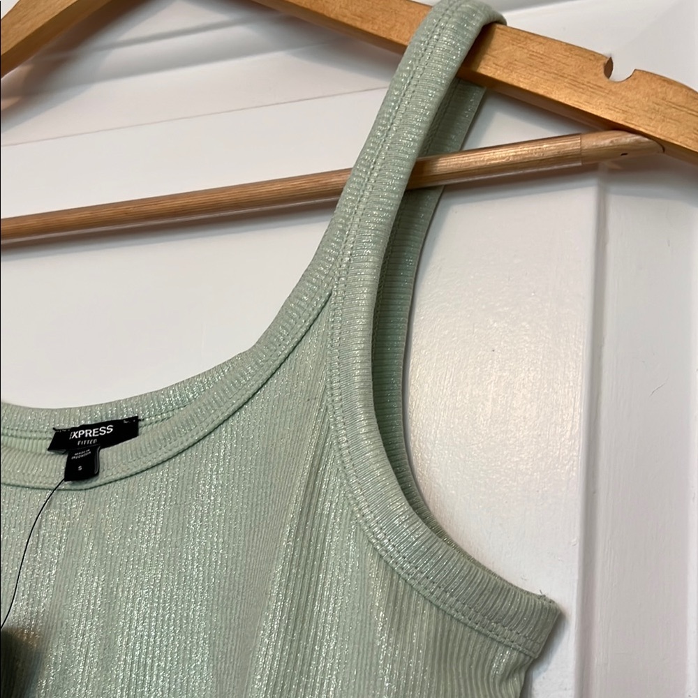 NWT Express Fitted Ribbed Shine Scoop Neck Tank Top Seacrest Womens S - Picture 5 of 6